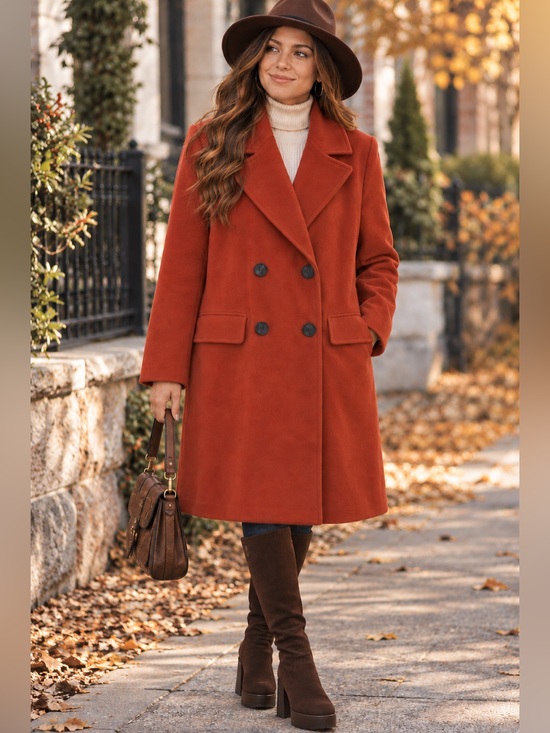 Allegra K Jackets & Blazers - Allegra K Rust Orange Long Double Breasted Coat Size L Retro Mod